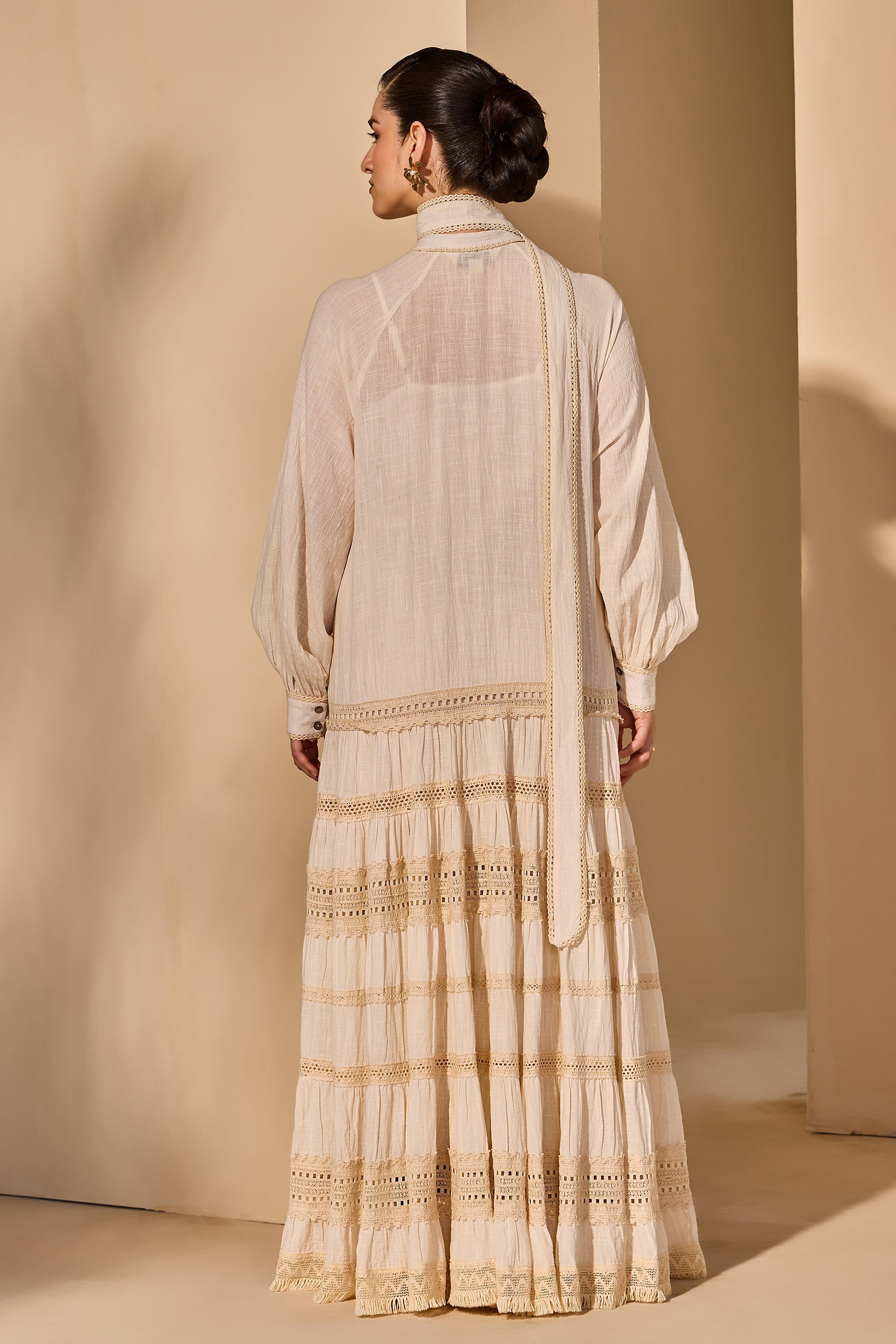 Rashida Cotton Slub Tiered Jalabiya with Belt
