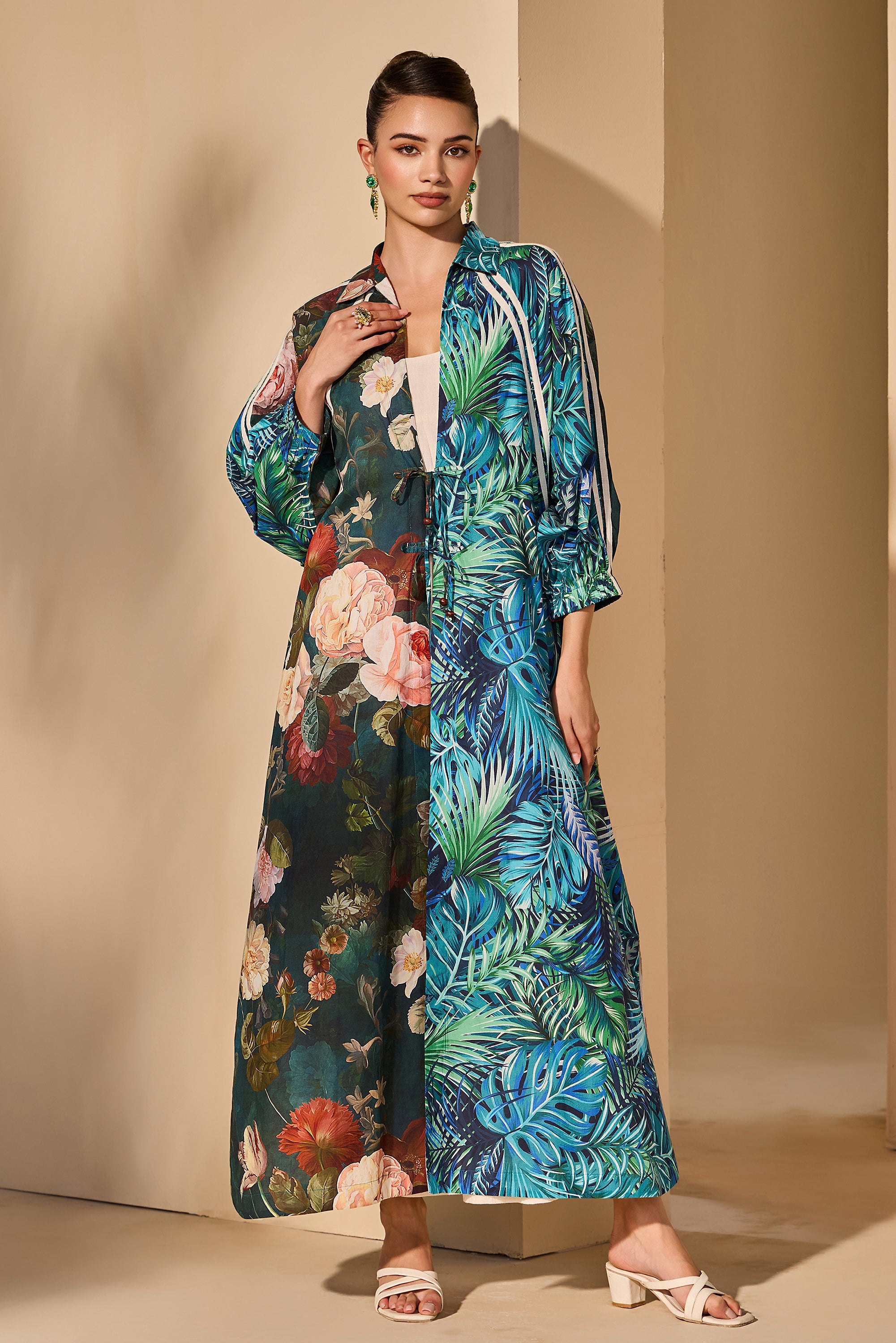 Zelaya Cotton Printed Bisht with Inner Dress