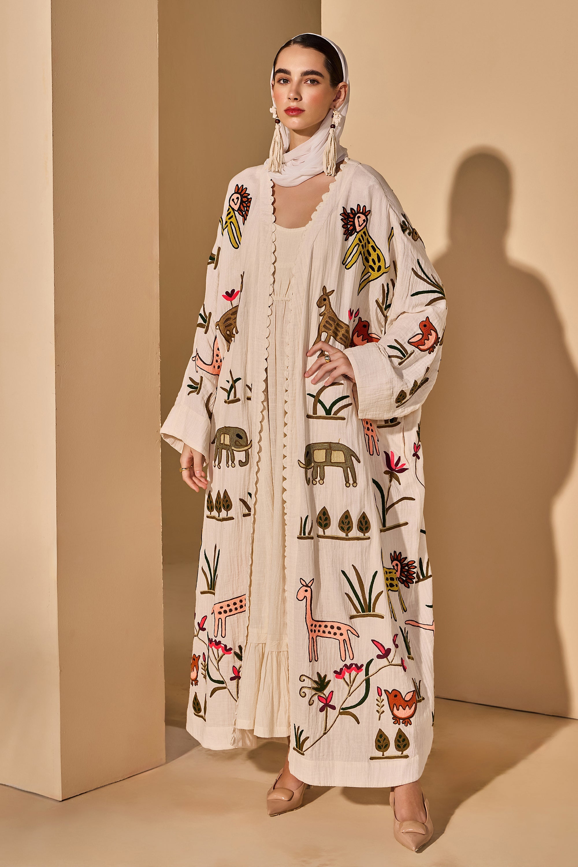 Layzara Cheese Cotton Bisht with Scarf