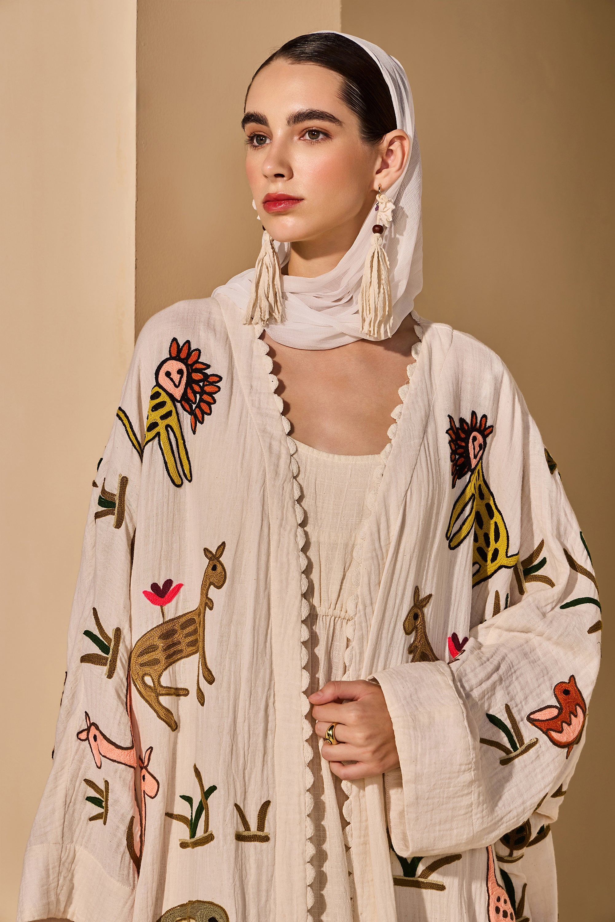 Layzara Cheese Cotton Bisht with Scarf