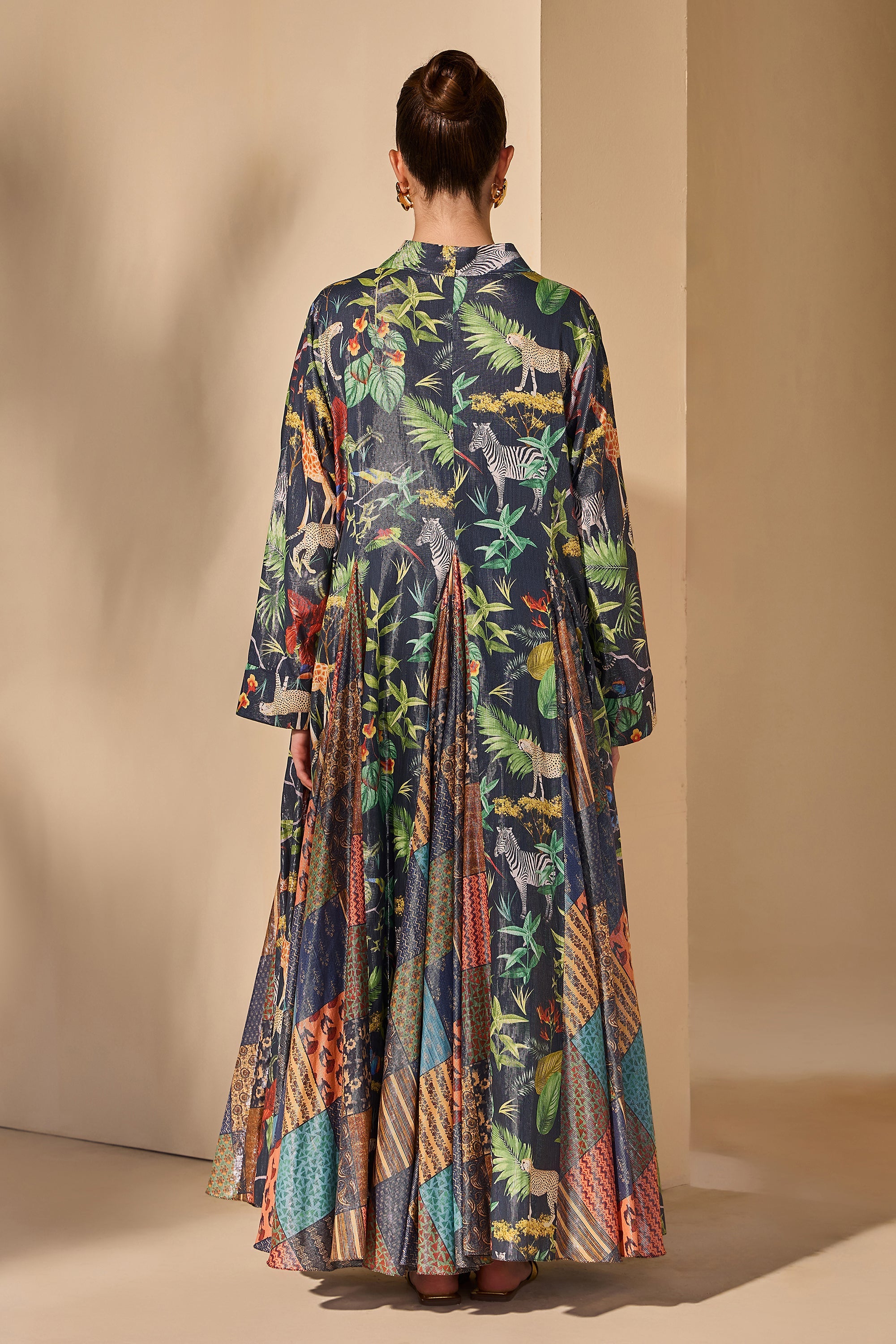 Muneeba Cotton Printed Flared Bisht with Scarf