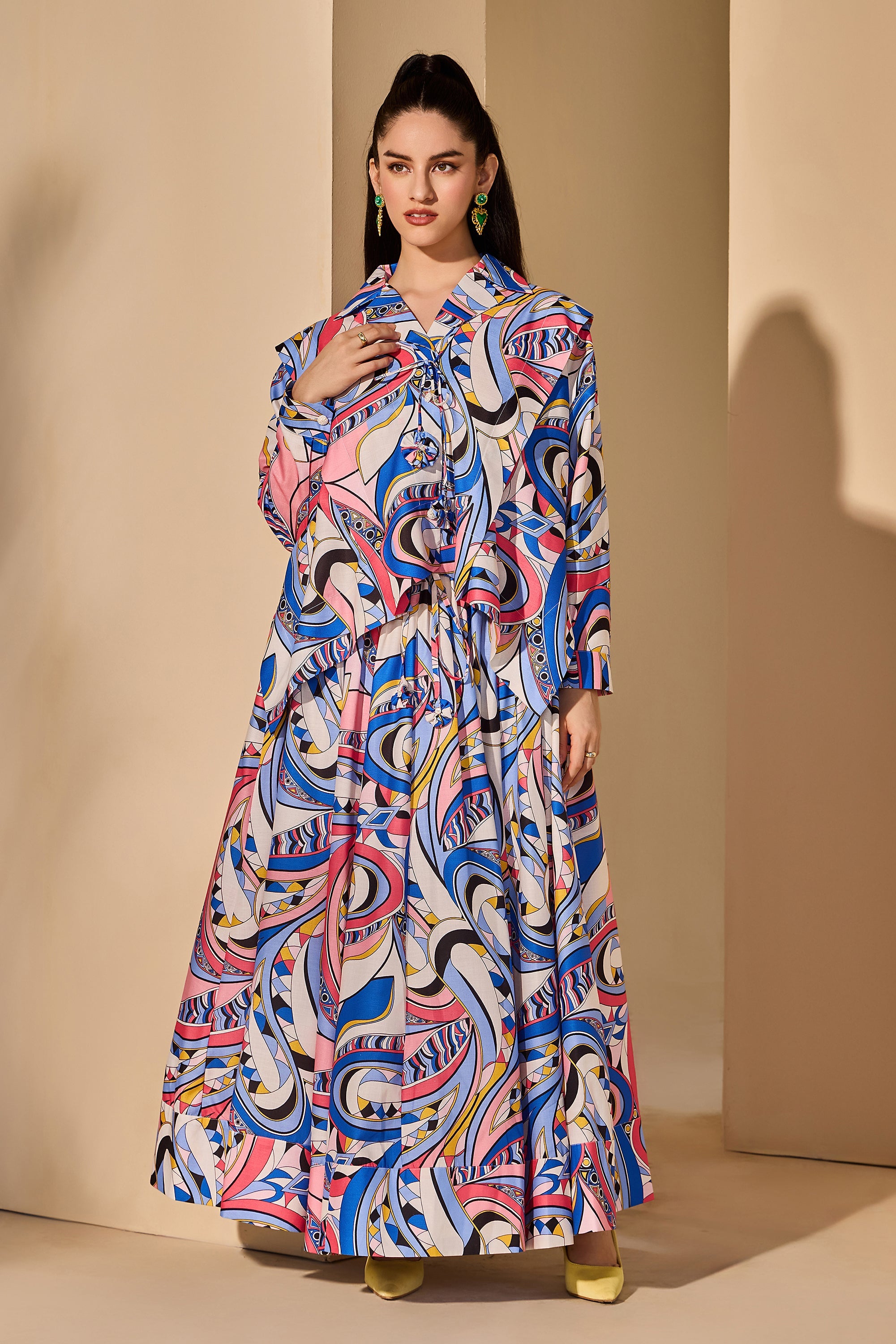 Noreen Cotton Printed Top with Skirt