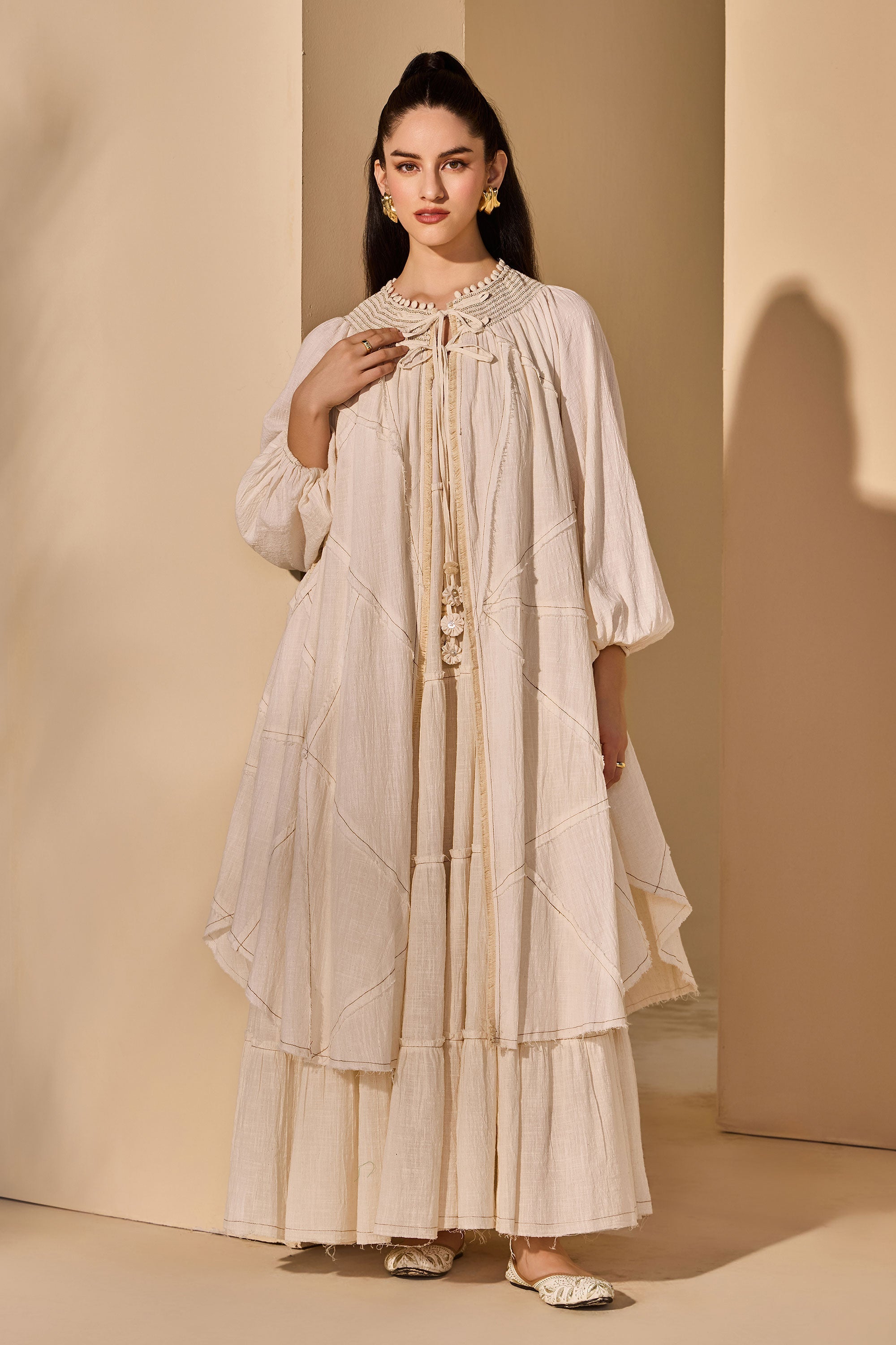 Zoyara Cotton Slub Cape with Inner Dress