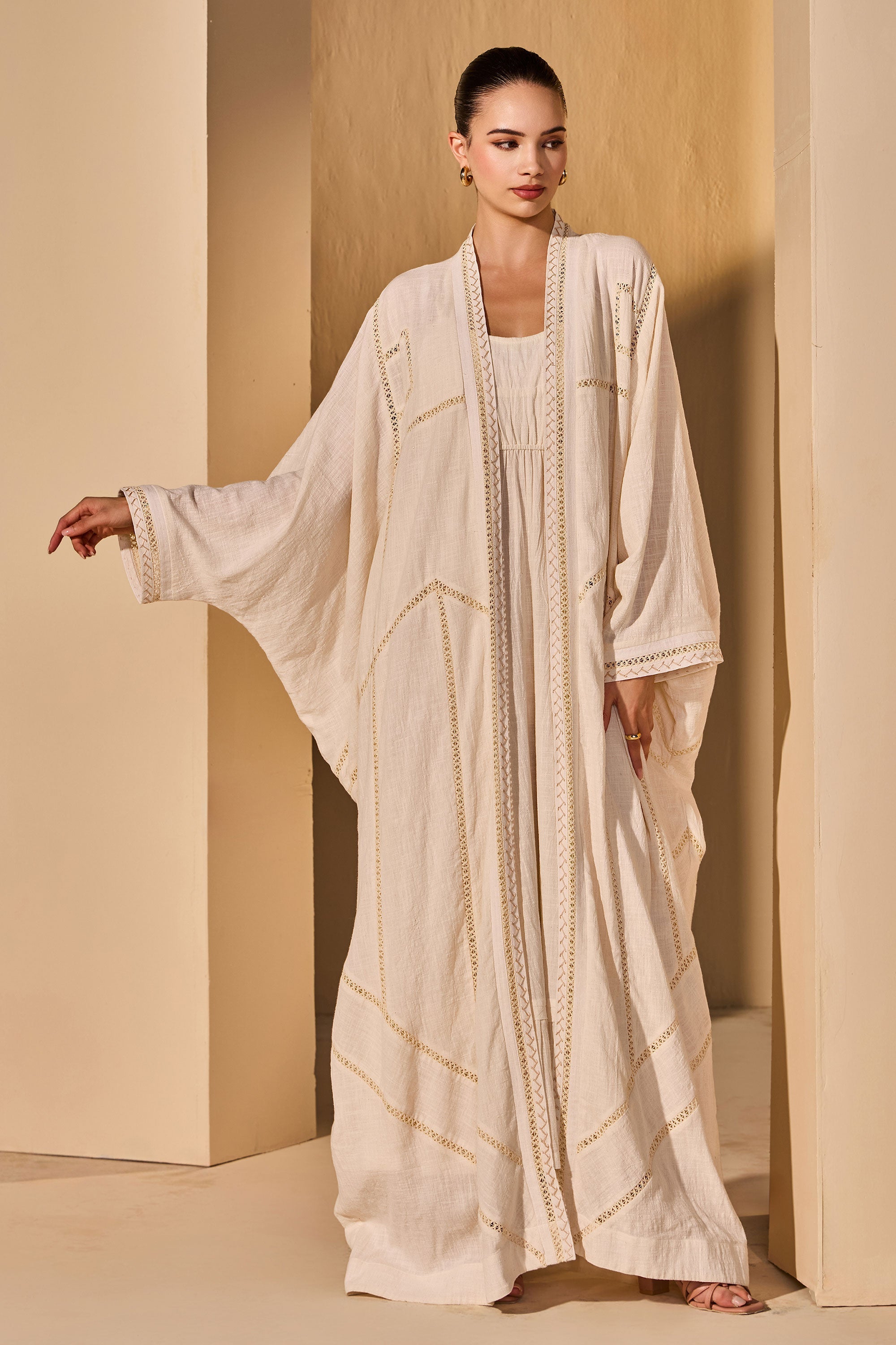 Zehaira Cotton Slub Bisht with Scarf