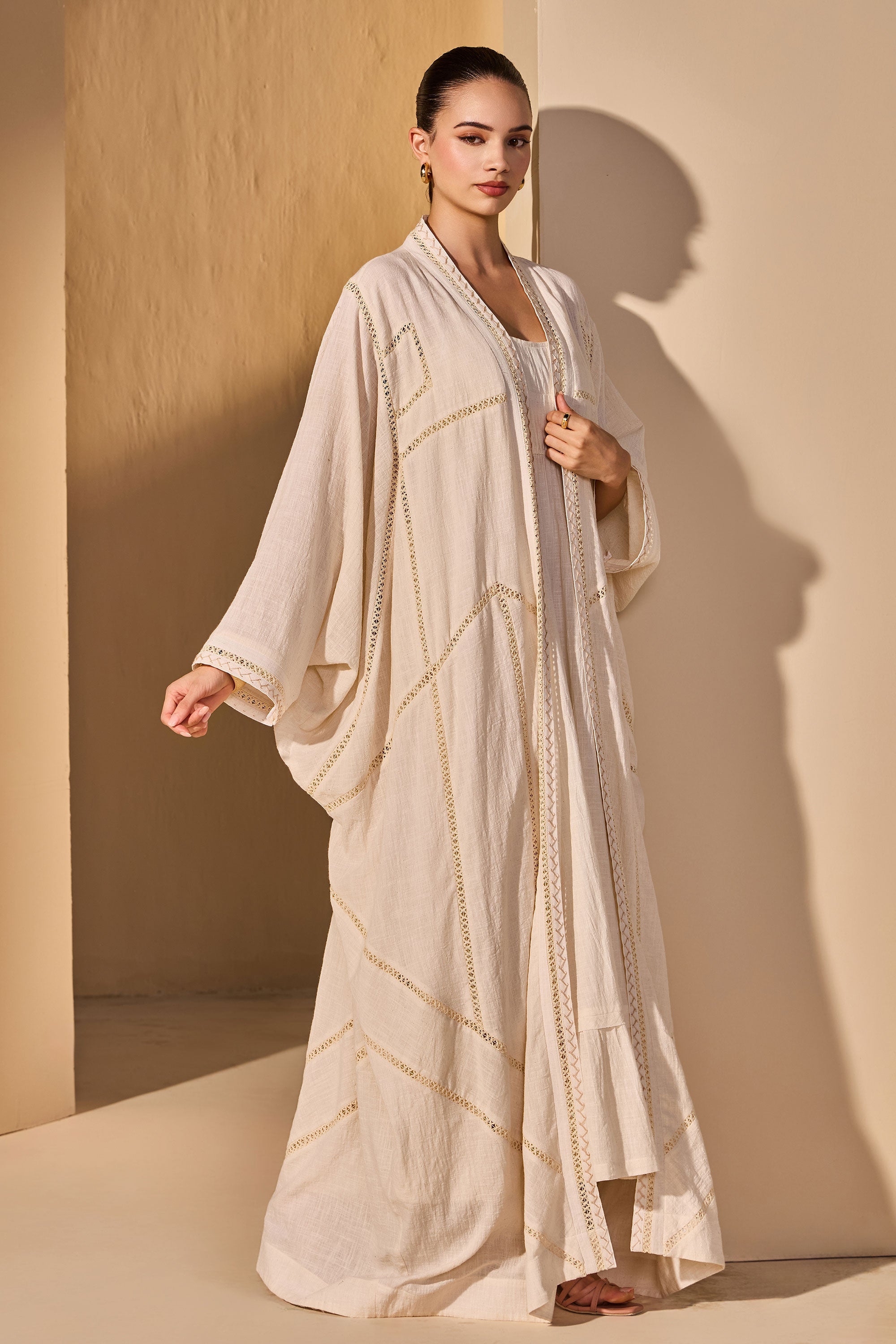 Zehaira Cotton Slub Bisht with Scarf