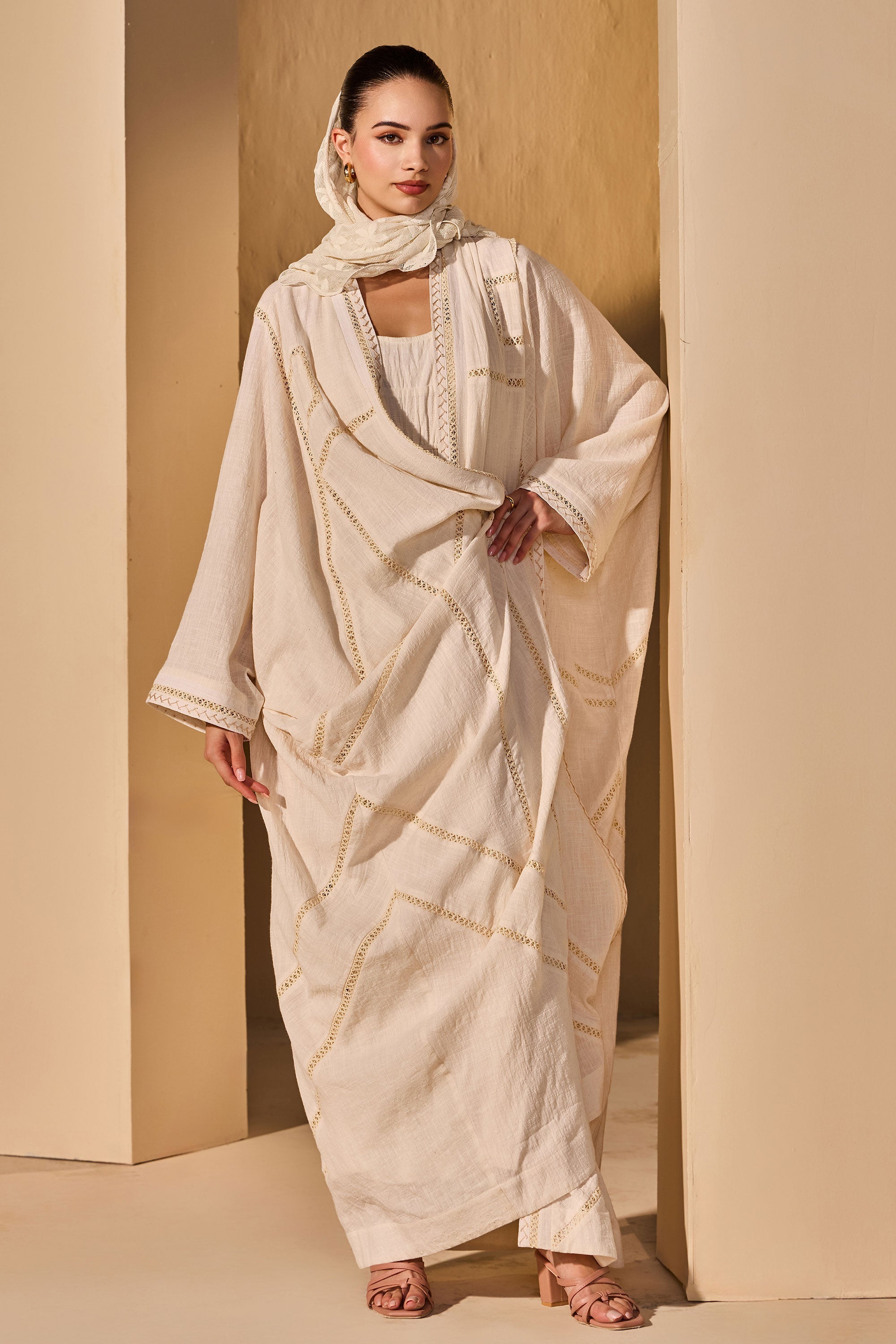 Zehaira Cotton Slub Bisht with Scarf