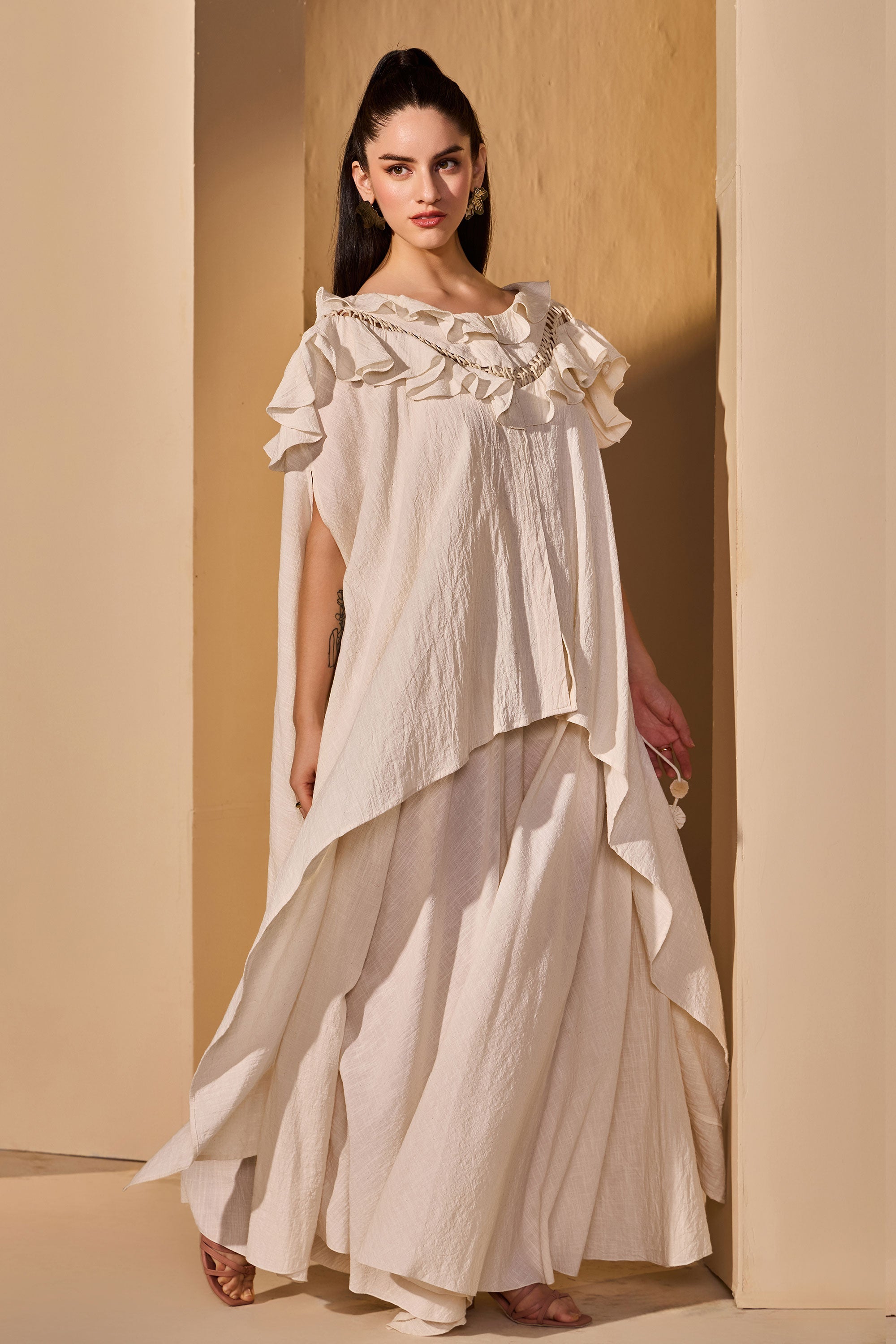 Benazir Cotton Slub Top with Flared Trousers