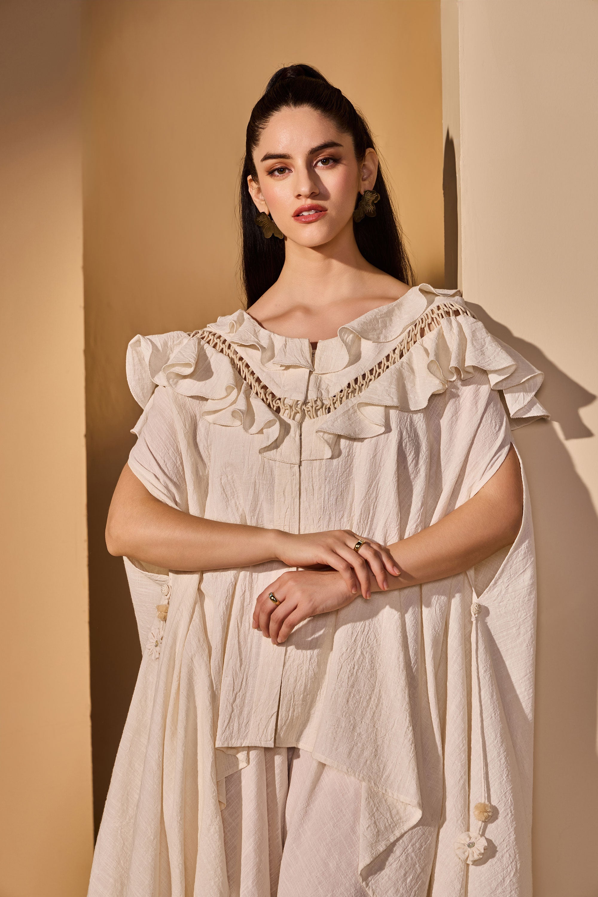 Benazir Cotton Slub Top with Flared Trousers