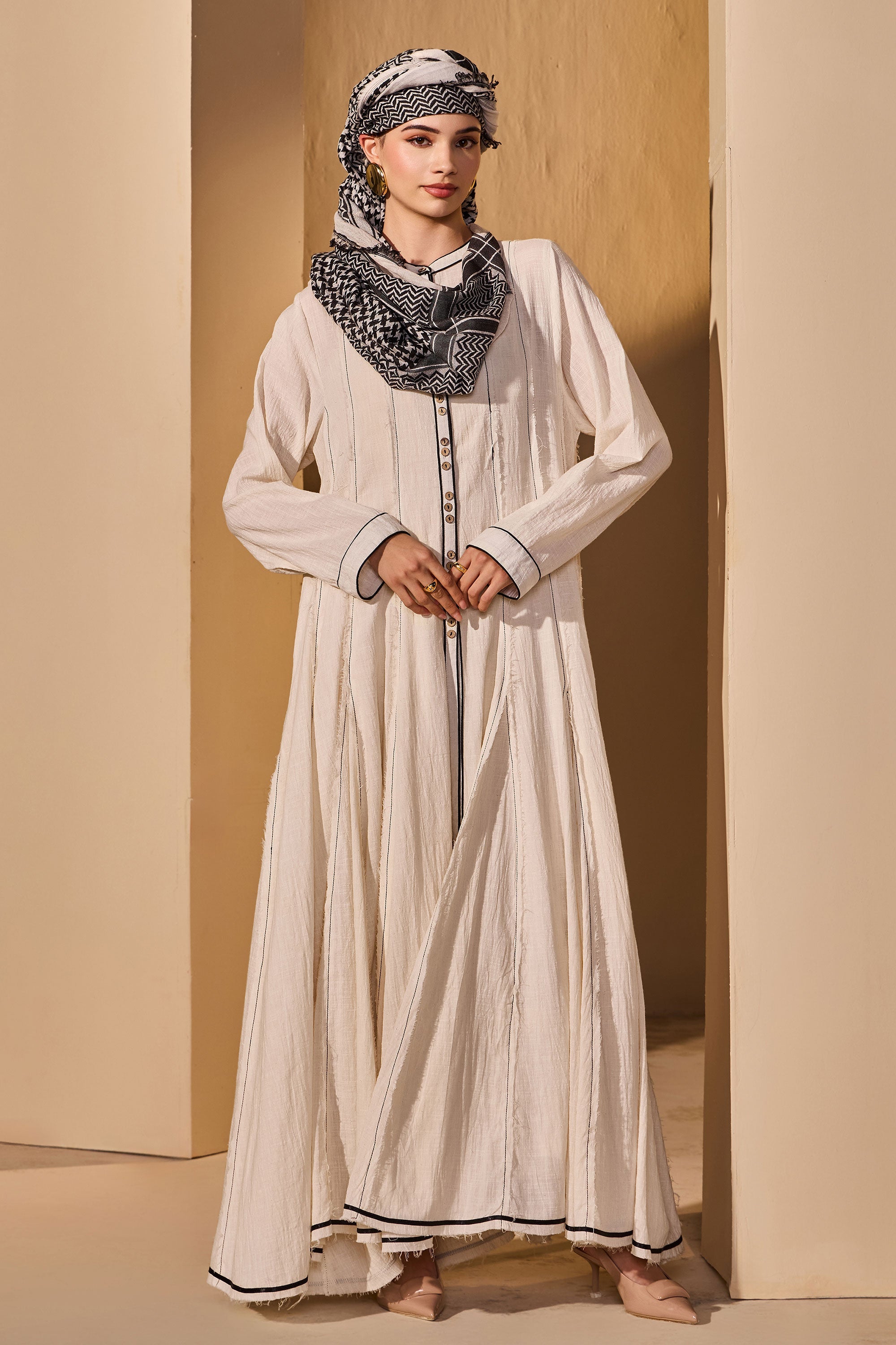 Qudsia Cotton Slub Jalabiya with Scarf