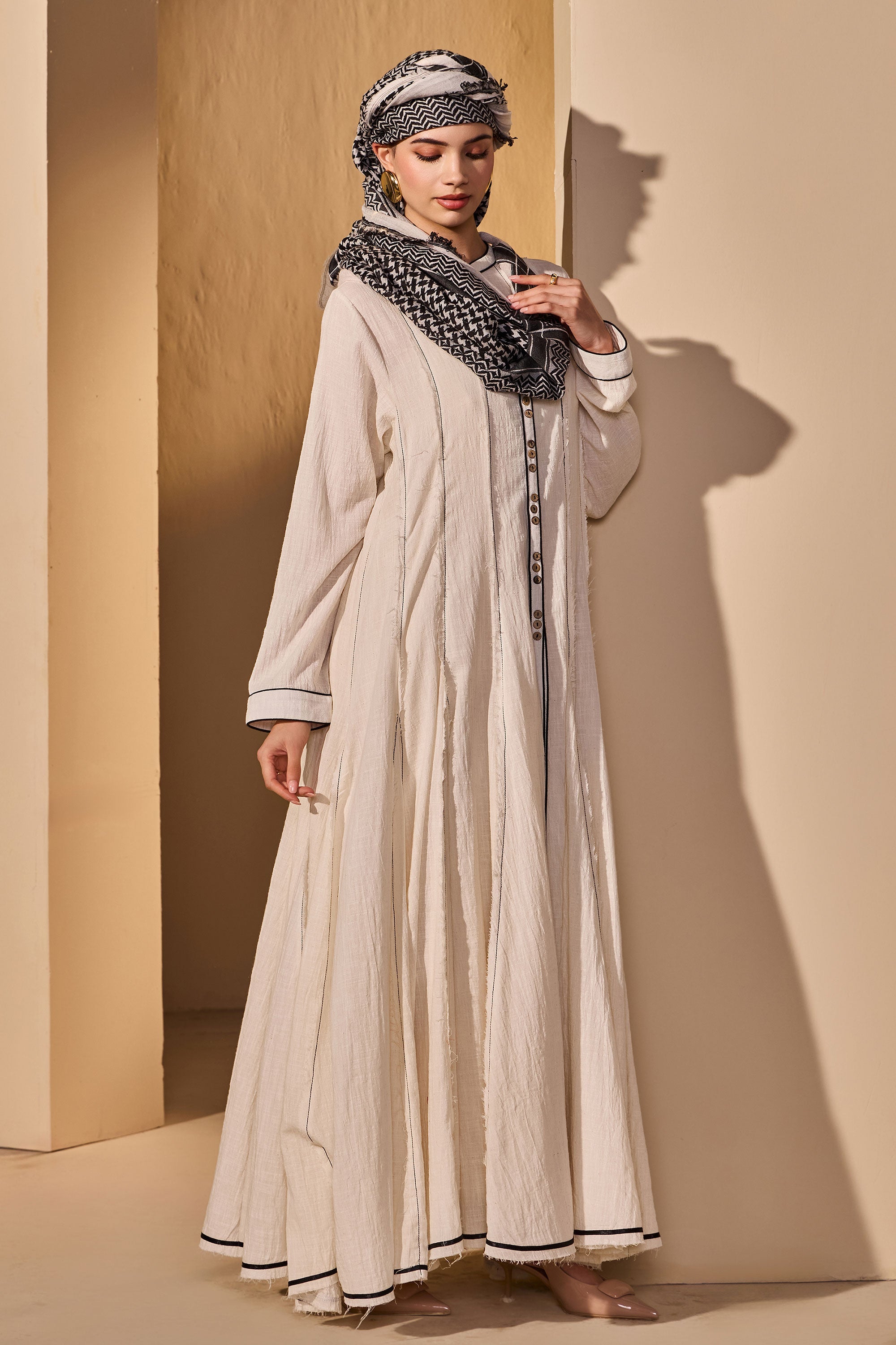 Qudsia Cotton Slub Jalabiya with Scarf