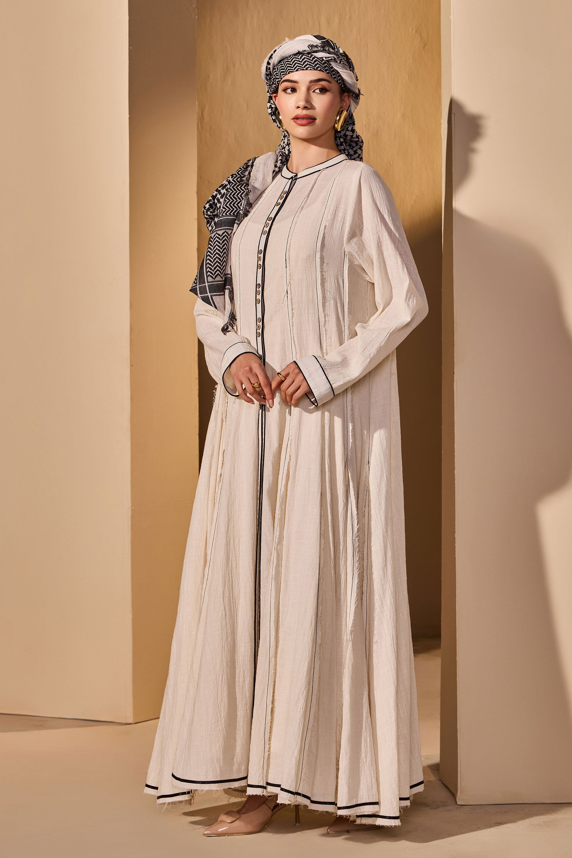 Qudsia Cotton Slub Jalabiya with Scarf
