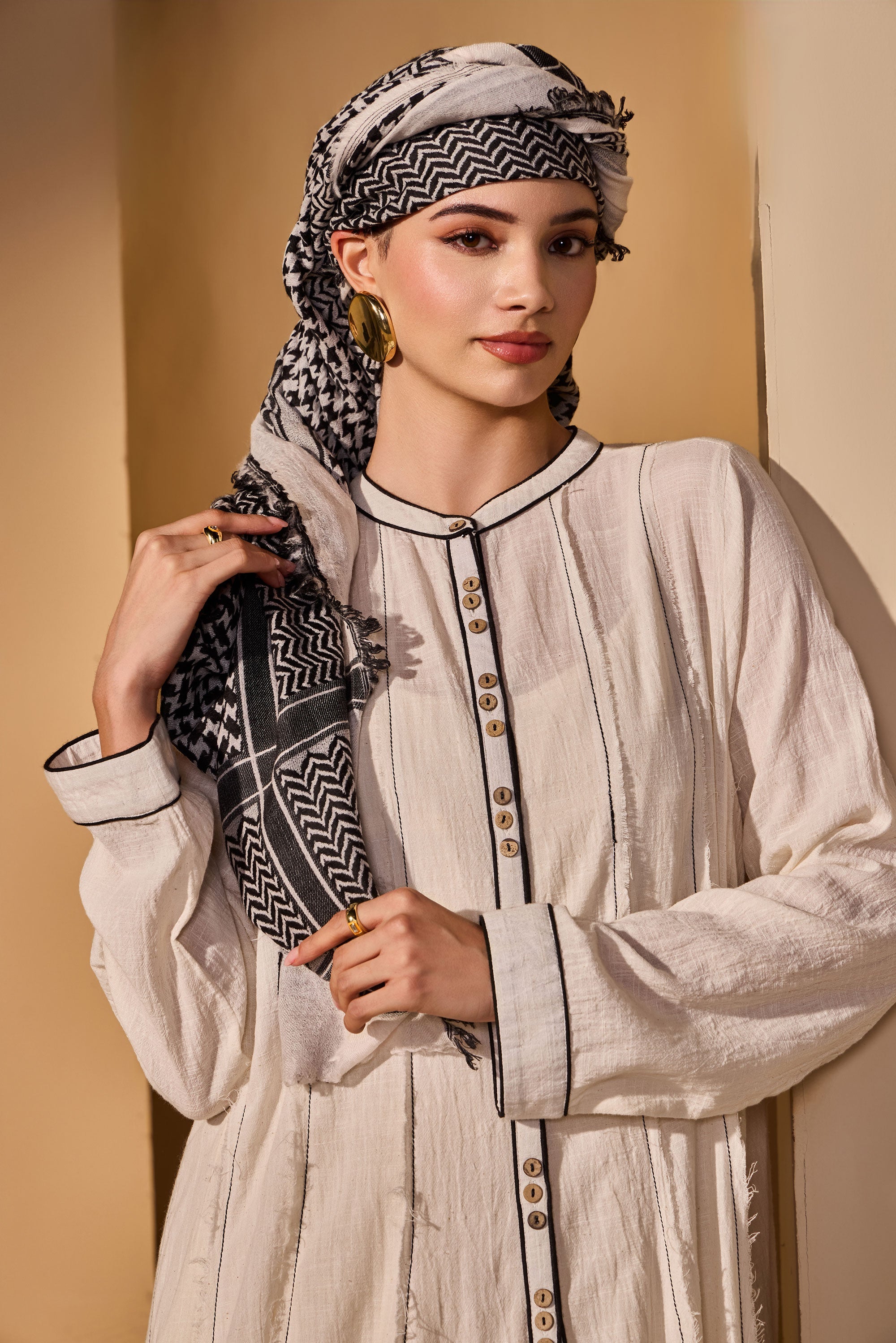 Qudsia Cotton Slub Jalabiya with Scarf