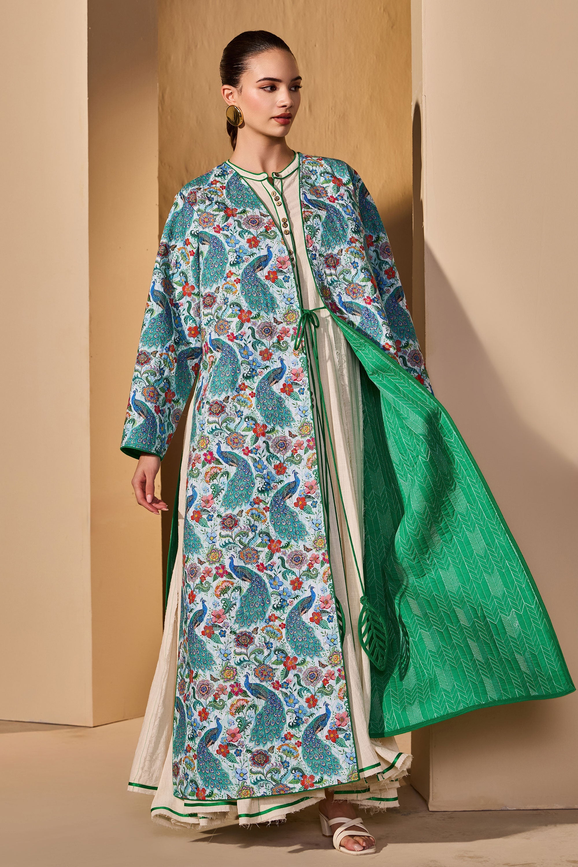 Rihanae Cotton Printed Quilted Bisht