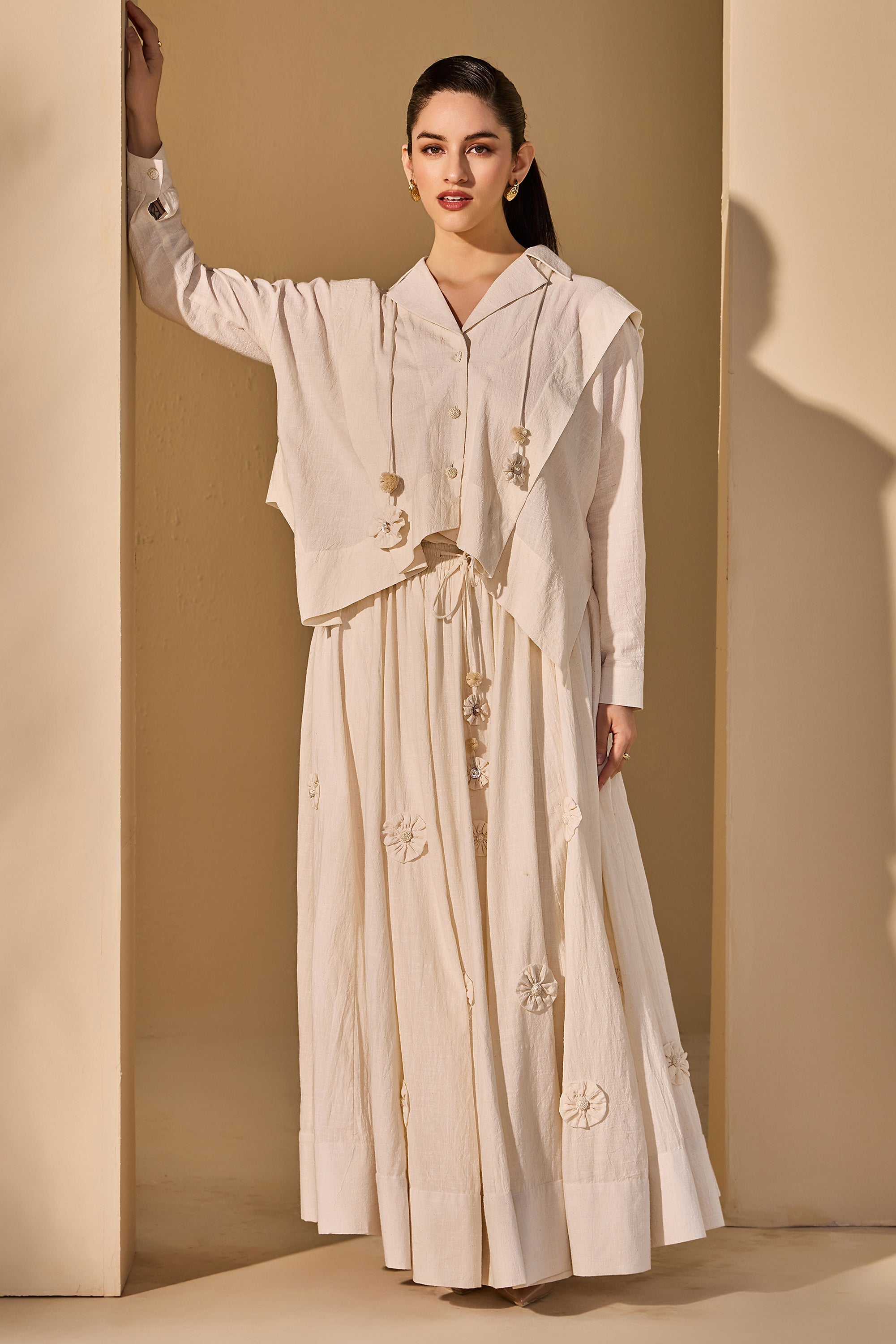 Sania Cotton Slub Top with Skirt