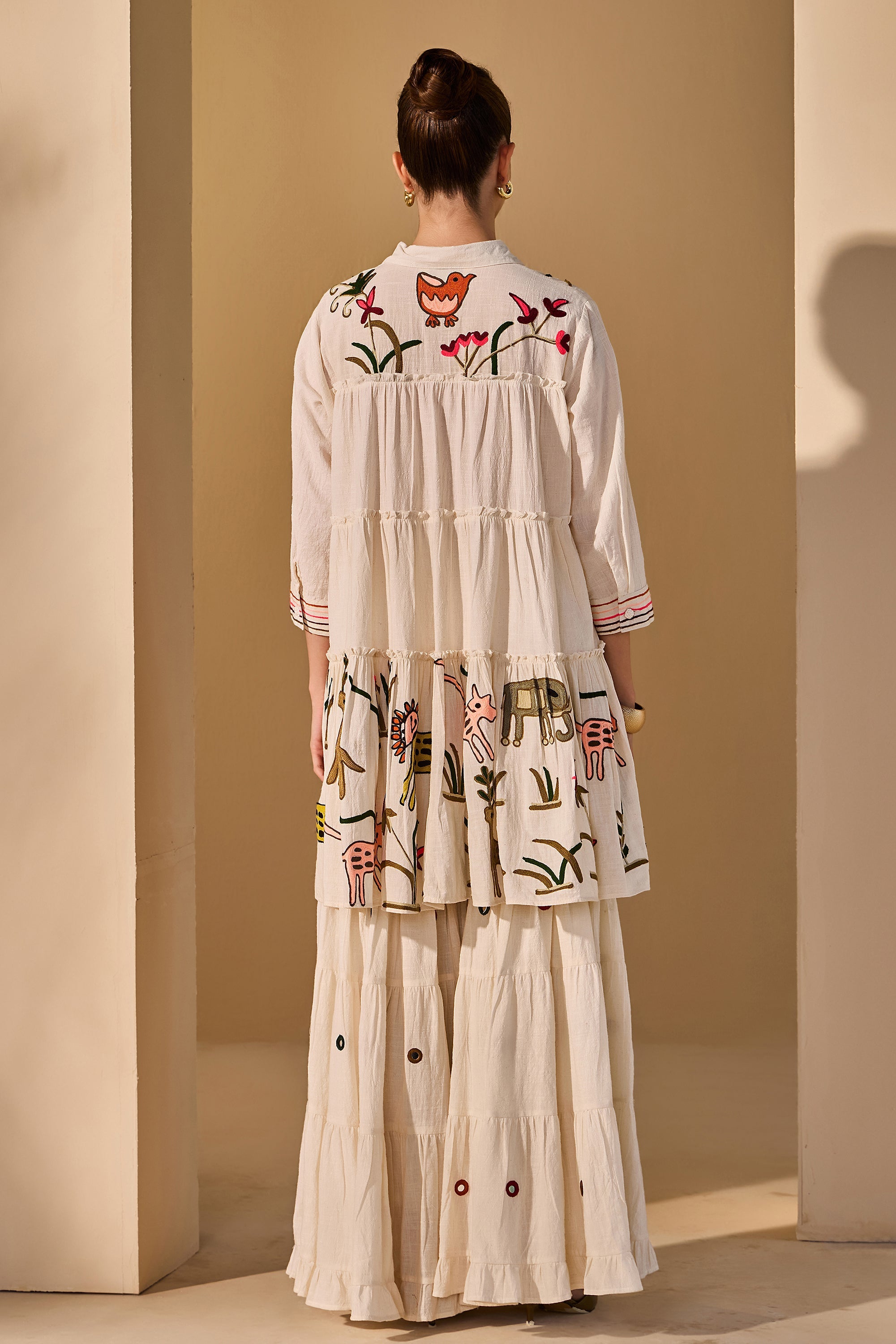 Ameirah Cotton Slub Embroidered Top with Flared Bottoms
