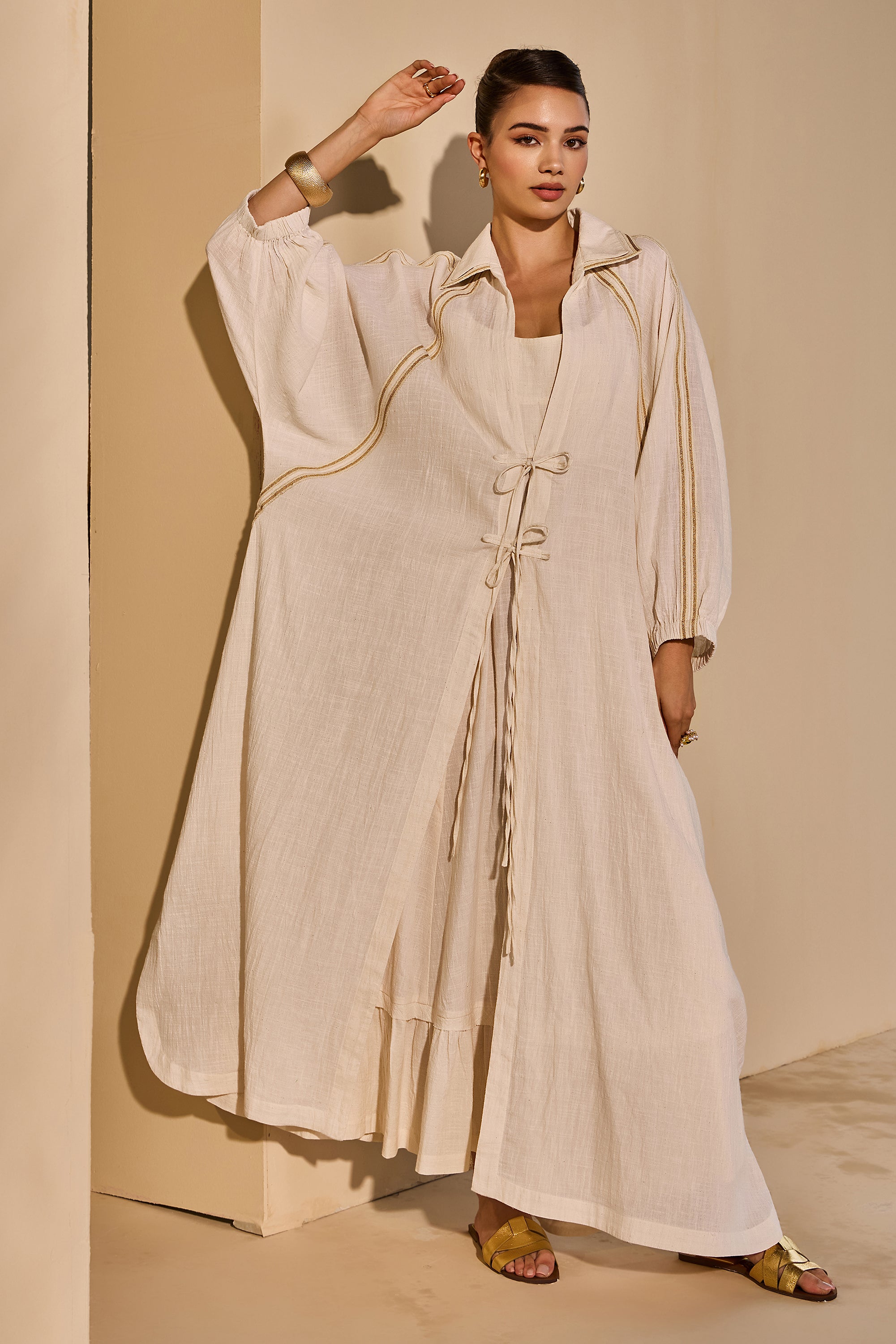 Samina Cotton Slub Bisht with Inner Dress