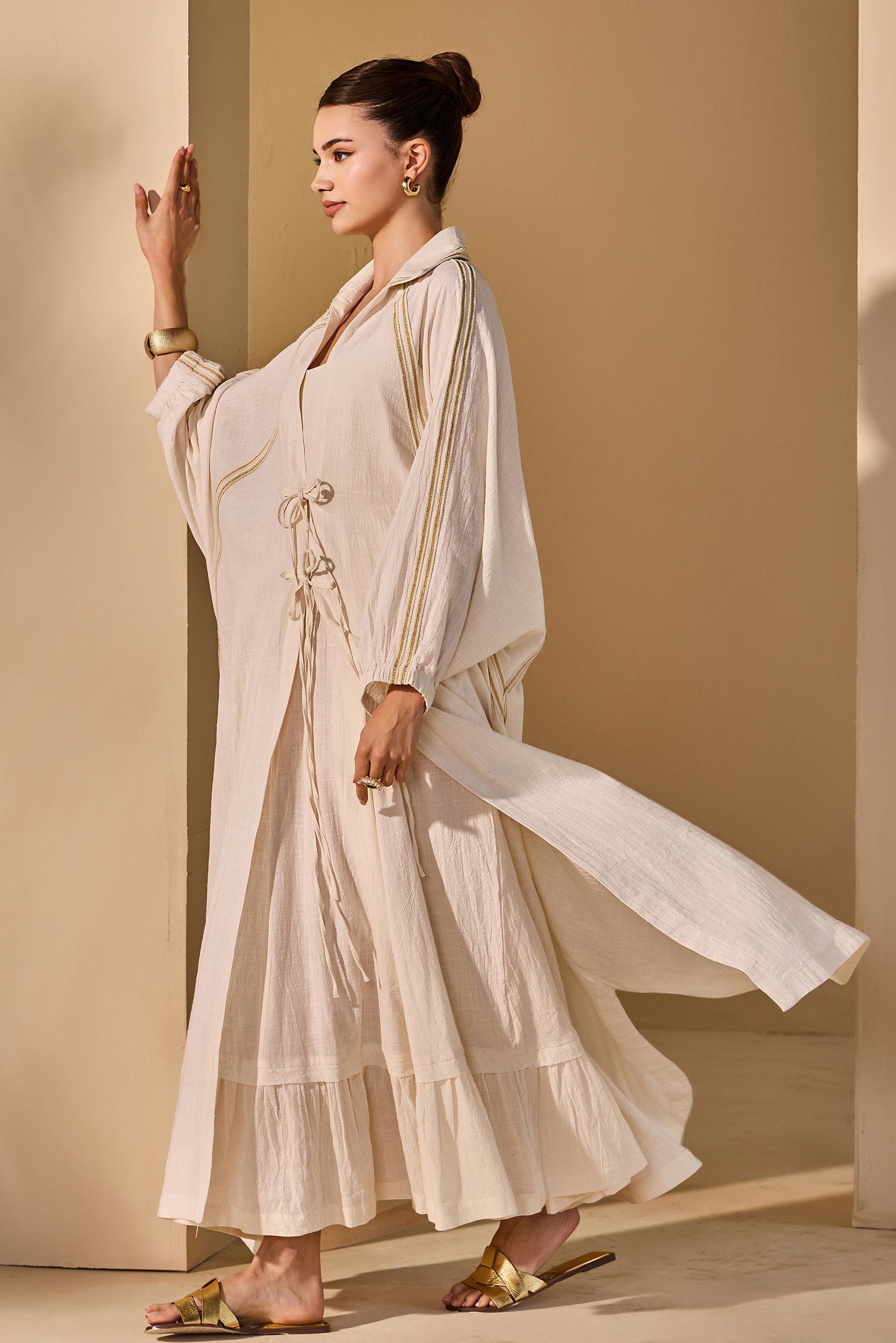Samina Cotton Slub Bisht with Inner Dress