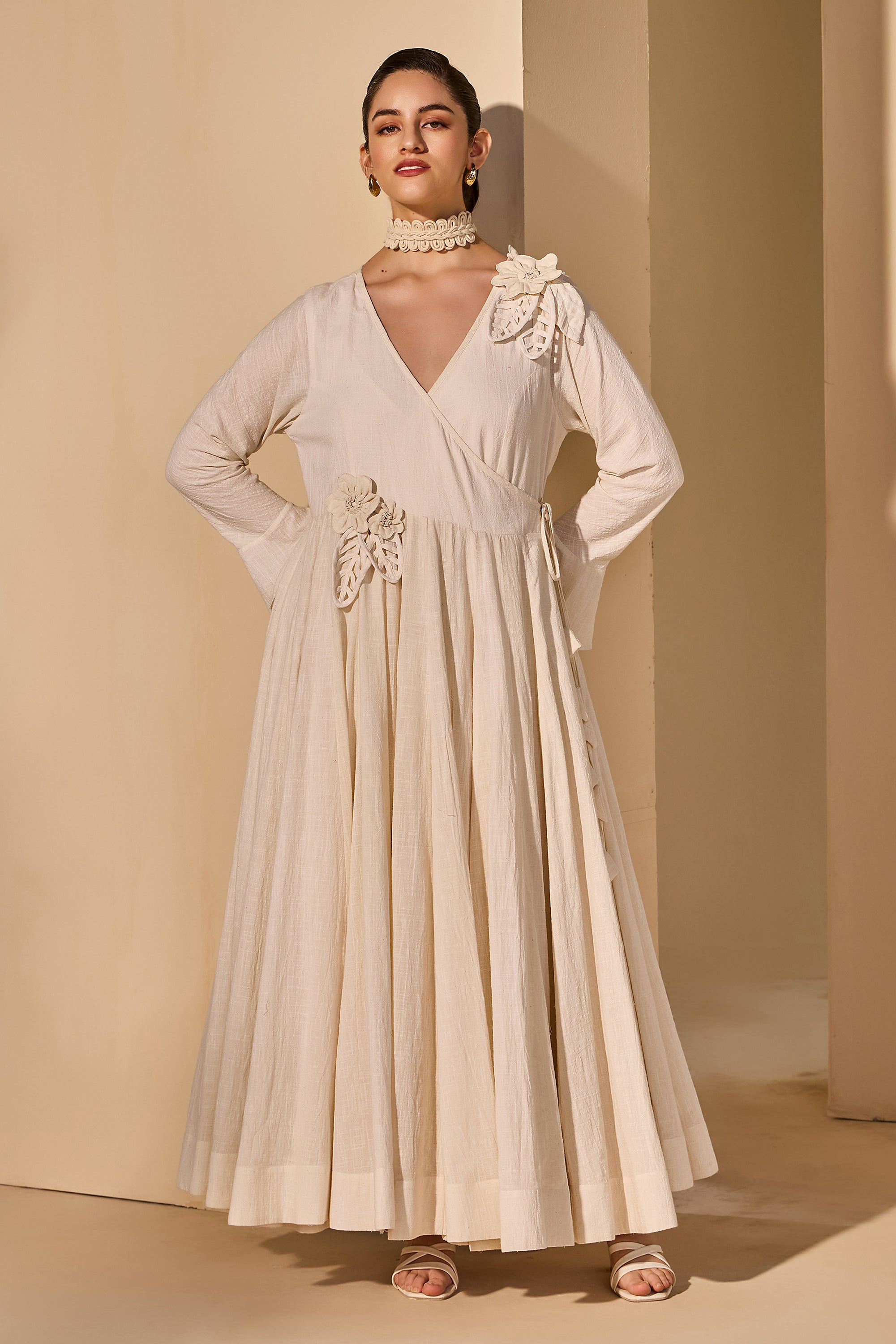 Noorielle Cotton Slub Wrap Flared Jalabiya