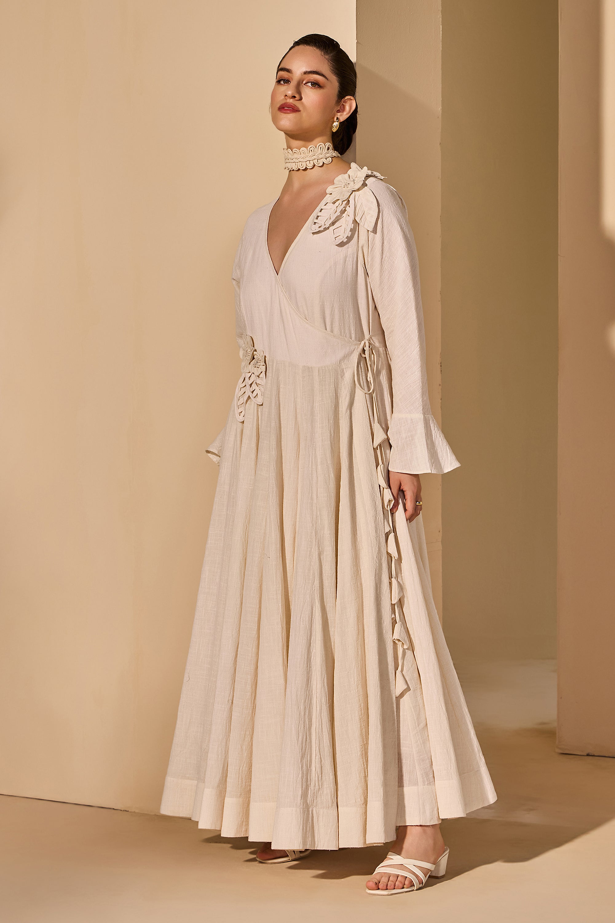 Noorielle Cotton Slub Wrap Flared Jalabiya