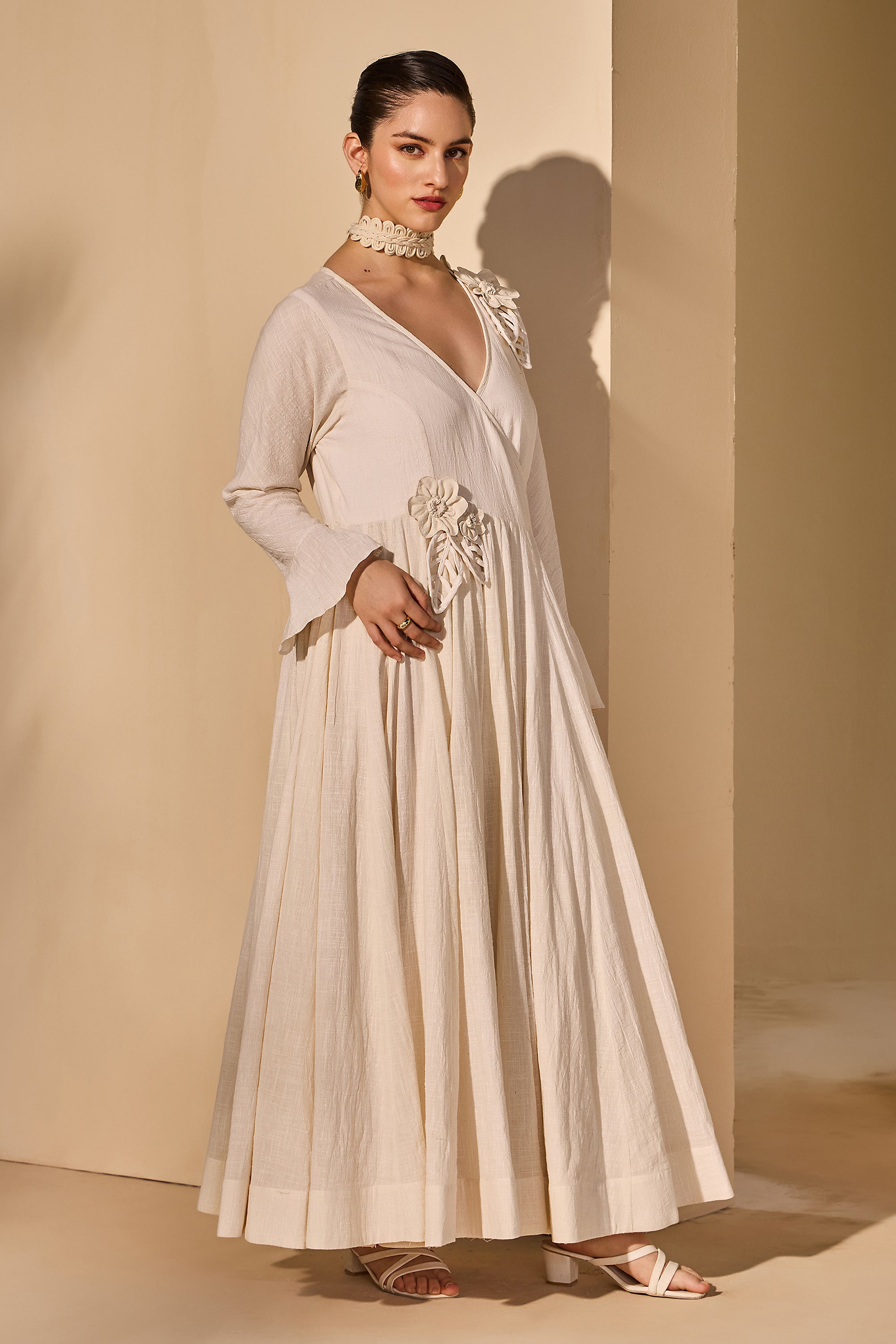 Noorielle Cotton Slub Wrap Flared Jalabiya