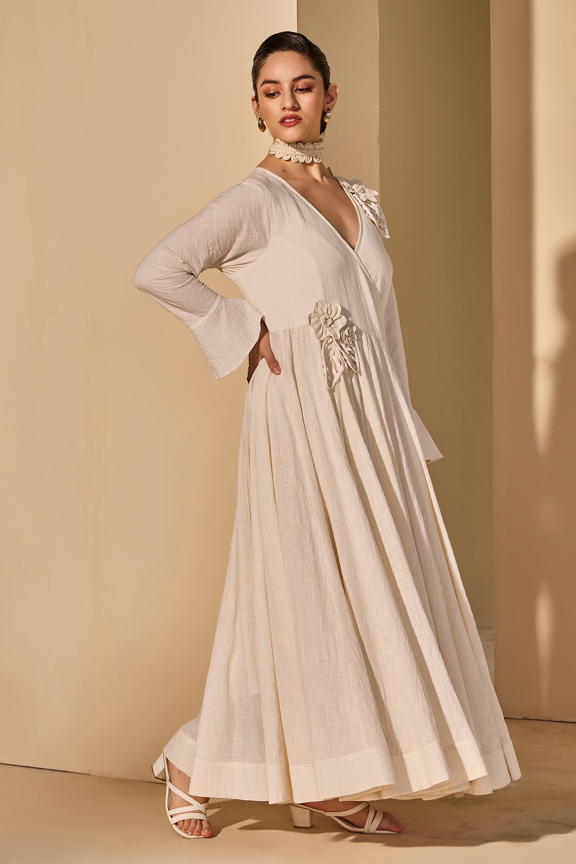 Noorielle Cotton Slub Wrap Flared Jalabiya