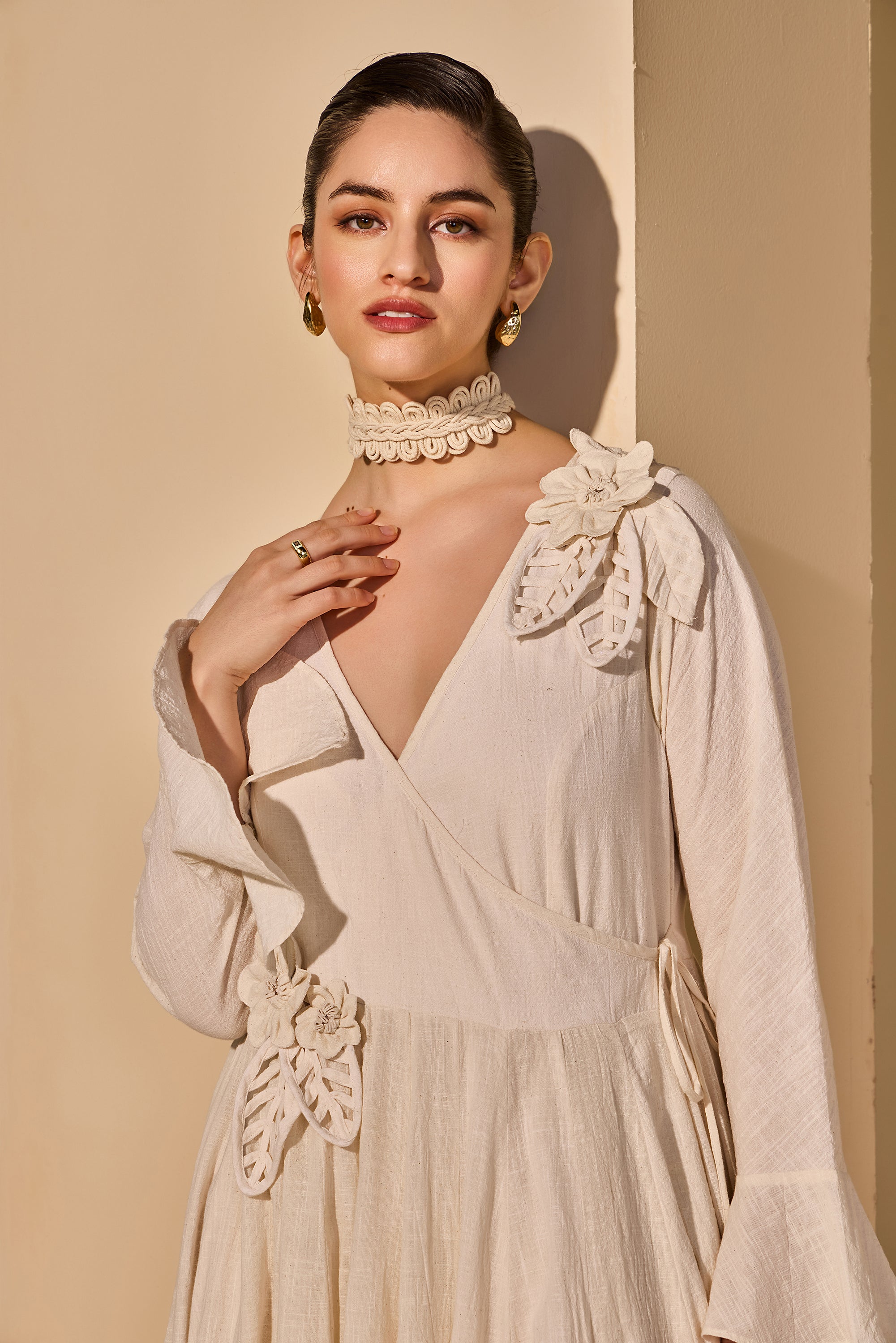 Noorielle Cotton Slub Wrap Flared Jalabiya