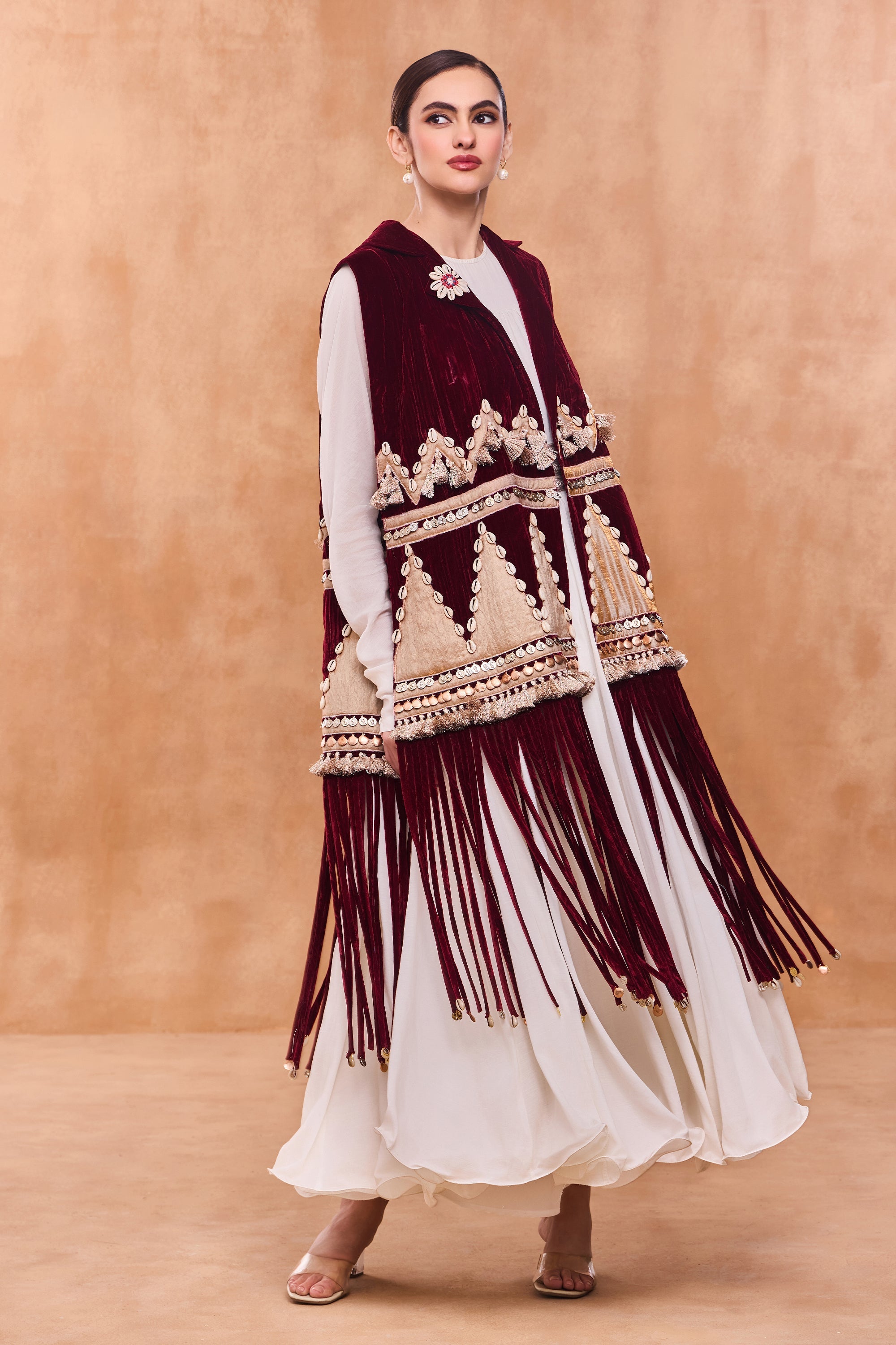 Ruwa Embroidered Dushala Cape with Embellishment